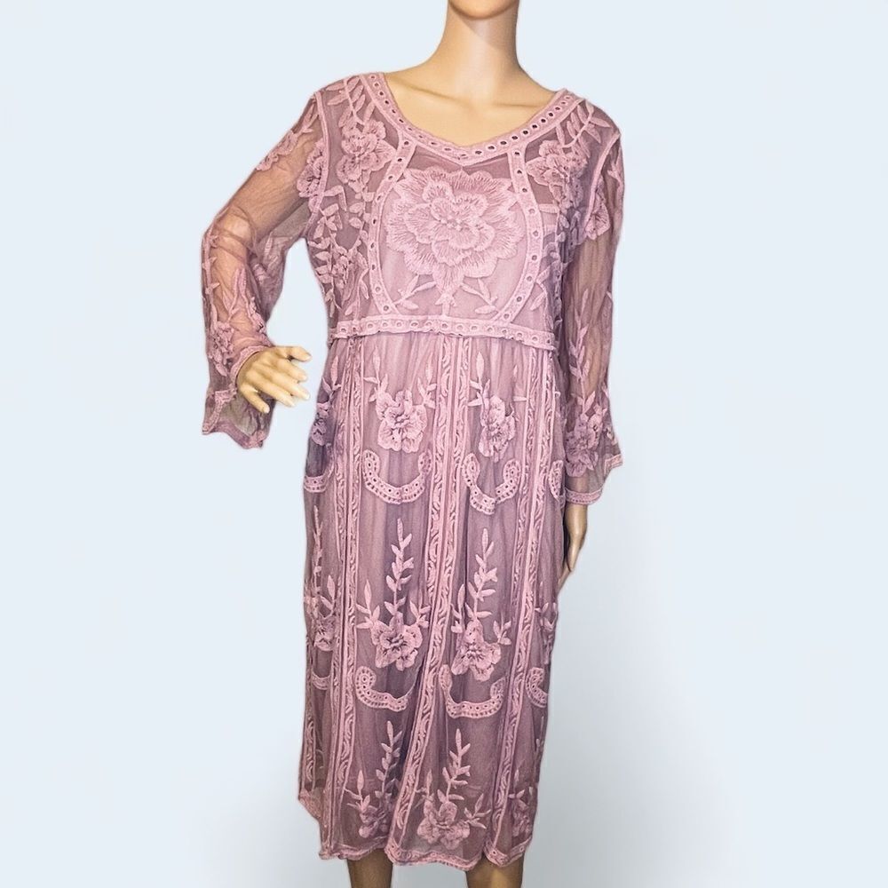 Jodifl Boho Hippie Blush Pink Dress Embroidered Sheer Mesh Over Lining Sz M/L